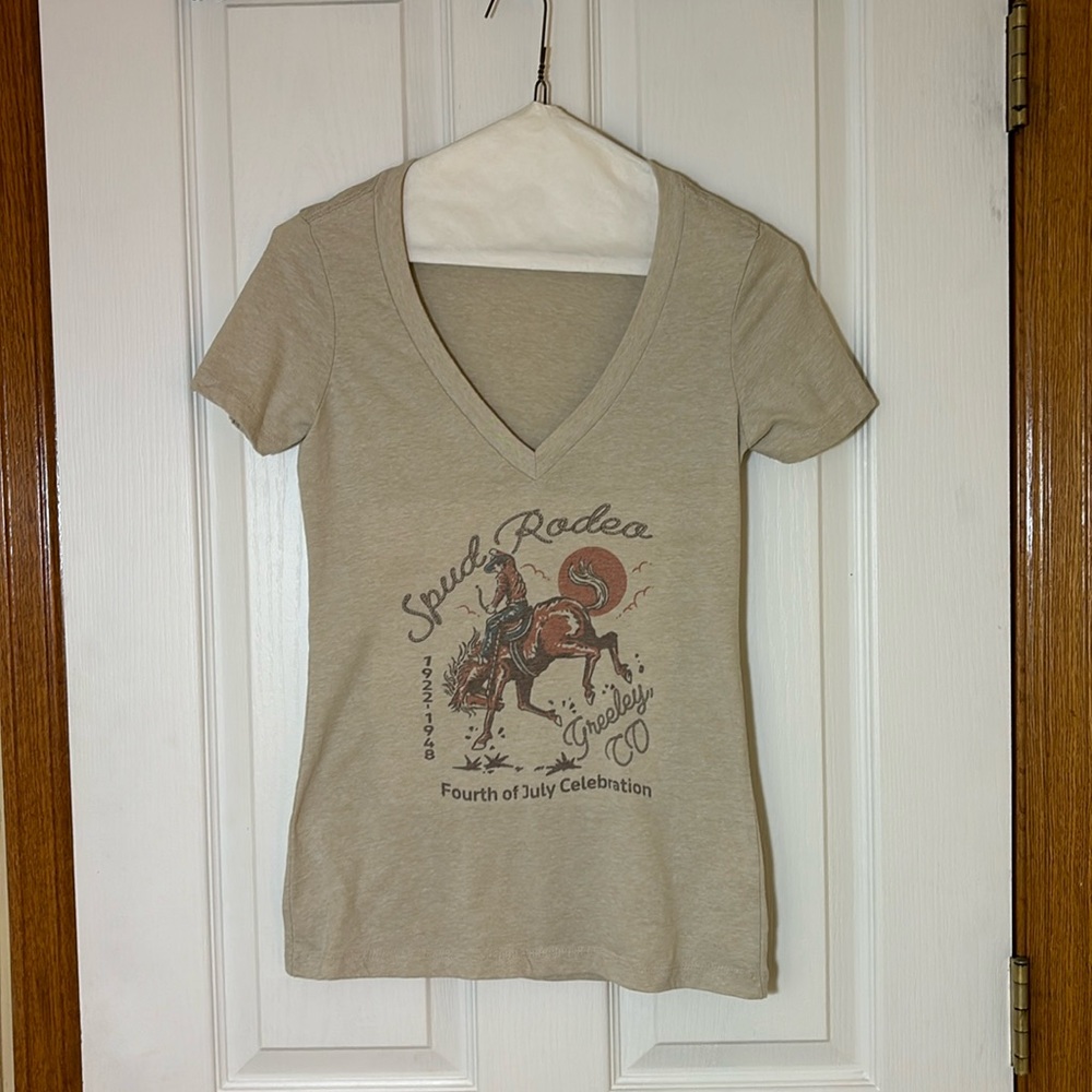 Cream color, V-Neck T-Shirt, size S